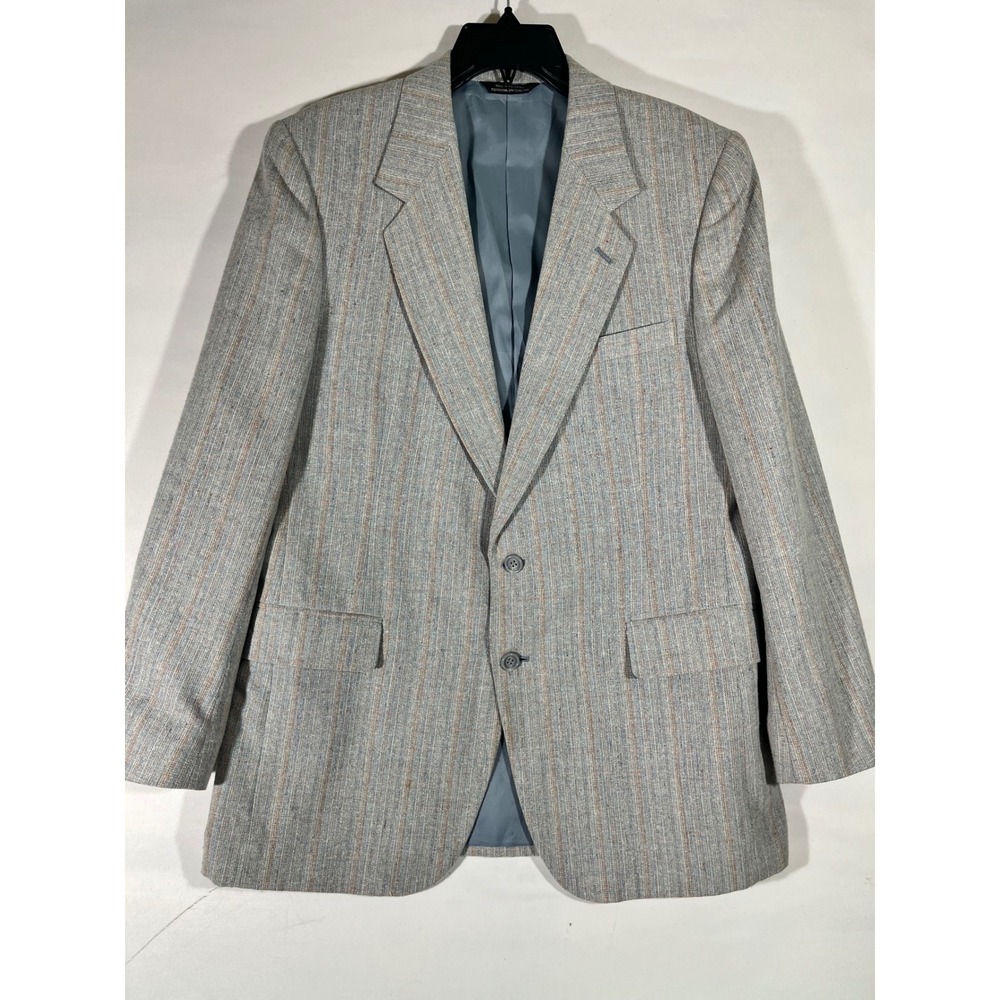 VTG Linen Blend 2 Button Blazer Men 42R Gray Sport Coat Textured 90's Retro Dad